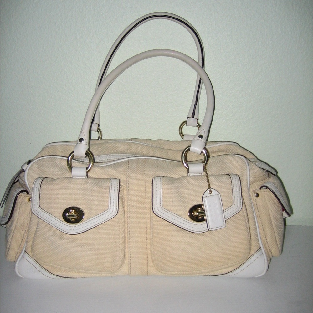 Coach Cream and White Shoulder Bag